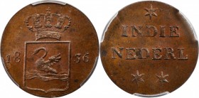 NETHERLANDS EAST INDIES

NETHERLANDS EAST INDIES. Sumatra. Copper Duit Pattern, 1836. PCGS MS-64 Brown Gold Shield.

KM-Pn20. Large 8 variety. The...