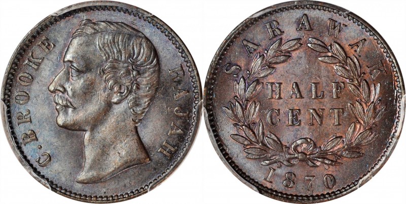 SARAWAK

SARAWAK. 1/2 Cent, 1870. PCGS MS-64 Brown Gold Shield.

KM-6; Tan-S...