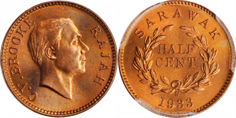 SARAWAK

SARAWAK. 1/2 Cent, 1933-H. Heaton Mint. PCGS SPECIMEN-65 Red Gold Shi...