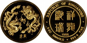 SINGAPORE

SINGAPORE. 5 Ounce Gold Medal, 1988. Lunar Series, Year of the Dragon. NGC PROOF-69 Ultra Cameo.

KM-X-35. Mintage: 2,000 pieces. Brigh...