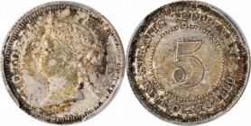 STRAITS SETTLEMENTS

STRAITS SETTLEMENTS. 5 Cents, 1880-H. Heaton Mint. Victoria. PCGS MS-64 Gold Shield.

KM-10; Tan-SSC19. A SCARCE date, this c...