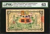 CHINA--EMPIRE

(t) CHINA--EMPIRE. General Bank of Communications. 5 Dollars, 1909. P-A15b. PMG Choice Uncirculated 63.

(S/M#C126). Printed by CMP...
