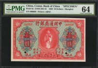 CHINA--REPUBLIC

CHINA--REPUBLIC. Communications Bank of China. 10 Dollars, 1920. P-6s. Specimen. PMG Choice Uncirculated 64.

(S/M#C293-45). Prin...