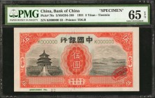 CHINA--REPUBLIC

CHINA--REPUBLIC. Bank of China. 5 Yuan, 1931. P-70s. Specimen. PMG Gem Uncirculated 65 EPQ.

(S/M #C294-180) Tientsin. Specimen. ...
