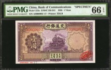 CHINA--REPUBLIC

CHINA--REPUBLIC. Bank of Communications. 1 Yuan, 1935. P-153s. Specimen. PMG Gem Uncirculated 66 EPQ.

(S/M#C126-241). Printed by...
