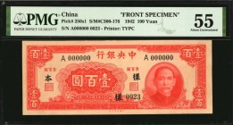 CHINA--REPUBLIC

CHINA--REPUBLIC. Central Bank of China. 100 Yuan, 1942. P-250s1. Front Specimen. PMG About Uncirculated 55.

(S/M#C300-176). Prin...