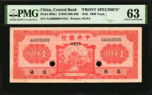 CHINA--REPUBLIC

CHINA--REPUBLIC. Central Bank of China. 1000 Yuan, 1945. P-296s1. Front Specimen. PMG Choice Uncirculated 63.

(S/M#C300-260). Pr...