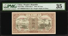 CHINA--PEOPLE'S REPUBLIC

(t) CHINA--PEOPLE'S REPUBLIC. People's Bank of China. 50 Yuan, 1948. P-805a. PMG Choice Very Fine 35.

(S/M#C282-6). Blo...