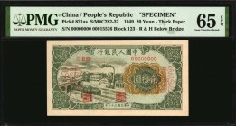 CHINA--PEOPLE'S REPUBLIC

(t) CHINA--PEOPLE'S REPUBLIC. People's Bank of China. 20 Yuan, 1949. P-821as. Specimen. PMG Gem Uncirculated 65 EPQ.

(S...