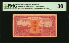CHINA--PEOPLE'S REPUBLIC

(t) CHINA--PEOPLE'S REPUBLIC. People's Bank of China. 50 Yuan, 1949. P-827a. PMG Very Fine 30.

(S/M#C282-41). Block 123...