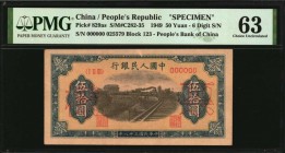 CHINA--PEOPLE'S REPUBLIC

(t) CHINA--PEOPLE'S REPUBLIC. People's Bank of China. 50 Yuan, 1949. P-829as. Specimen. PMG Choice Uncirculated 63.

(S/...