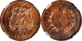 BRITISH NORTH BORNEO

BRITISH NORTH BORNEO. 1/2 Cent, 1886-H. Heaton Mint. NGC MS-66 Red Brown.

KM-1. A flashy, choice gem quality coin with proo...