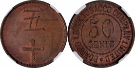 BRITISH NORTH BORNEO

BRITISH NORTH BORNEO. Labuk Tobacco Company Limited. 50 Cents Token, ND. NGC PROOF-62 Brown.

SS-17b; Pr-36. Reeded Edge var...