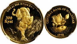 BURMA

BURMA (MYANMAR). 300 Kyat, 1998. NGC MS-69.

KM-A51. Year of the Tiger. A brilliant and attractive prooflike gold issue offering reflective...