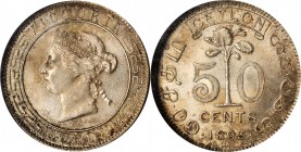 CEYLON

CEYLON. 50 Cents, 1893. Victoria. NGC MS-64.

KM-96. A pleasing example of the type with full satiny luster and speckled peripheral toning...