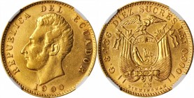 ECUADOR

ECUADOR. 10 Sucres, 1900-JM. Birmingham mint. NGC AU-53.

Fr-10; KM-56. A presentable example of the type with luster remaining in the pr...