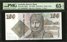 AUSTRALIA

AUSTRALIA. Reserve Bank of Australia. 100 Dollars, ND (1984). P-48a. PMG Gem Uncirculated 65 EPQ.

Watermark of Cook. Printed signature...
