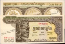 CAMBODIA

CAMBODIA. Banque Nationale du Cambodge. 100 Riels, ND (1957-75). P-8s. Front & Back Specimens. About Uncirculated.

A duo of front and b...