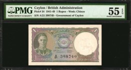CEYLON

CEYLON. Government of Ceylon. 1 Rupee, 1941-49. P-34. PMG About Uncirculated 55 EPQ.

Watermark of Chinze at right. Found with fully origi...