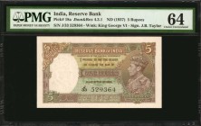 INDIA

INDIA. Reserve Bank of India. 5 Rupees, ND (1937). P-18a. Consecutive. PMG Choice Uncirculated 64.

5 pieces in lot. A quintet of consecuti...