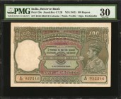 INDIA

INDIA. Reserve Bank of India. 100 Rupees, ND (1943). P-20e. PMG Very Fine 30.

Watermark of King George at left. Signature of Deshmukh. Wid...