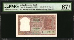 INDIA

INDIA. Reserve Bank of India. 2 Rupees, ND (1962). P-30. PMG Superb Gem Uncirculated 67 EPQ.

Signature #75. Watermark of Ashoka Column. PM...