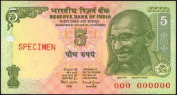 INDIA

INDIA. Reserve Bank of India. 5 Rupees, ND (1996-2006). P-88As. Specimen. Uncirculated.

Red specimen overprint. A rare example of this 5 R...