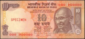 INDIA

INDIA. Reserve Bank of India. 10 Rupees, ND (1996-2006). P-89s. Specimen. Uncirculated.

Red specimen overprint and serial numbers.. Seen w...