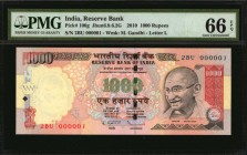 INDIA

INDIA. Reserve Bank of India. 1000 Rupees, 2010. P-100g. Serial Numbers 1 to 10. PMG Gem Uncirculated 66 EPQ & Superb Gem Uncirculated 67 EPQ...