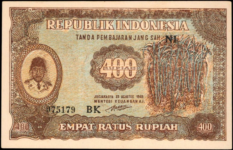 INDONESIA

INDONESIA. Republik Indonesia. 400 Rupiah, 1948. P-35. About Uncirc...