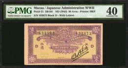 MACAU

MACAU. Banco Nacional Ultramarino. 50 Avos, ND (1944). P-21. Japanese Administration WWII. PMG Extremely Fine 40.

Block D. With letters. P...