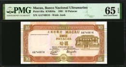 MACAU

MACAU. Banco Nacional Ultramarino. 10 Patacas, 1991. P-65a. Consecutive. PMG Gem Uncirculated 65 EPQ & 66 EPQ.

5 pieces in lot. A consecut...