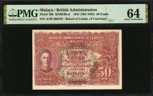 MALAYA

MALAYA. Board of Commissioners of Currency. 50 Cents, 1941 (ND 1945). P-10b. PMG Choice Uncirculated 64.

An intricately lathed design sta...