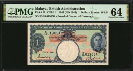 MALAYA

MALAYA. Board of Commissioners of Currency. 1 Dollar, 1941 (ND 1945). P-11. PMG Choice Uncirculated 64.

Printed by W&S. A nearly Gem exam...