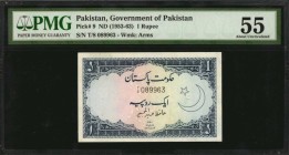 PAKISTAN

PAKISTAN. Government of Pakistan. 1 Rupee, ND (1953-63). P-9. PMG About Uncirculated 55.

Watermark of Arms at left. PMG comments "Pinho...
