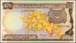 SINGAPORE

SINGAPORE. Board of Commissioners of Currency. 25 Dollars, ND. P-4. Very Fine.

A bright floral design stands out on this 25 Dollar Sin...