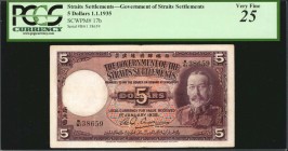 STRAITS SETTLEMENTS

STRAITS SETTLEMENTS. Government of the Straits Settlements. 5 Dollars, 1935. P-17b. PCGS Currency Very Fine 25.

King George ...
