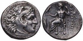 319-305 A.C. . Alejandro III. Magnesia. Dracma. Price 1951. cf Mueller 540. Ag. 4,04 g. Cabeza de Heracles a la derecha, con un tocado de piel de león...