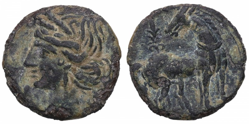 221-210 aC. Mundo Antiguo. Cartago. AE20. SNG COP-317. Ae. Cabeza de Tanit /Caba...