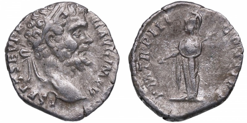 195 dC. Septimio Severo. Roma. Denario. RIC-61. Ag. /Minerva a izquierda con lan...