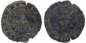 1379-1390. Juan I (1379-1390). Toledo. Blanco del Agnus Dei. Mar 731; AB-557.1. Ve. 1,60 g. PECATA MVNDI MISE alrededor de una orla circular que conti...