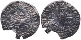 1454-1474. Enrique IV (1454-1474). Segovia. 1/2 real. No aparece en ningún catálogo. Ag. 1,36 g. Inédito. MBC+. Est.400.