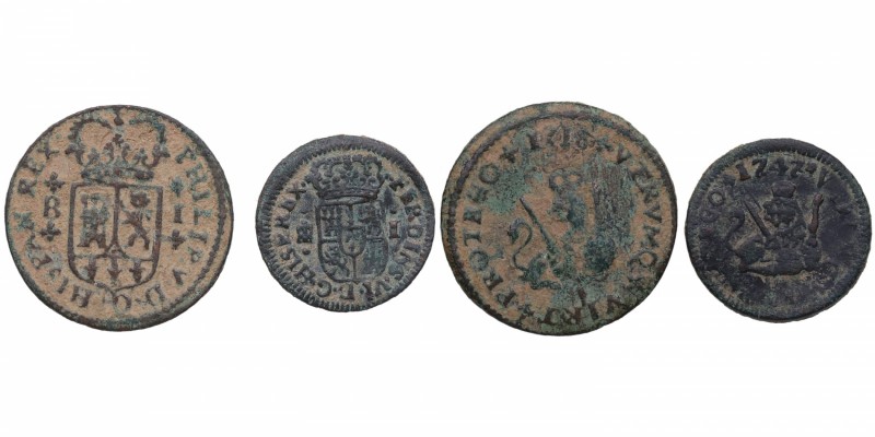 1718 y 1747. Felipe V y Fernando VI. Barcelona y Segovia. Lote 2 monedas: 2 ud d...