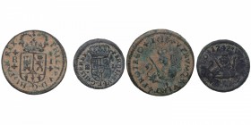 1718 y 1747. Felipe V y Fernando VI. Barcelona y Segovia. Lote 2 monedas: 2 ud de 1 Maravedí. Cal-717, 194. Cu. A EXAMINAR. MBC. Est.24.