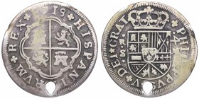 1718. Felipe V (1700-1746). Sevilla. 4 Reales. Ag. 10,13 g. Agujero. BC+. Est.70.