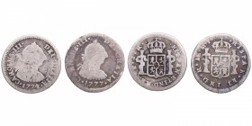 1774 y 1777. Carlos III (1759-1788). Potosí y Lima. Lote de dos monedas: 1/2 Real. Ag. BC. Est.40.