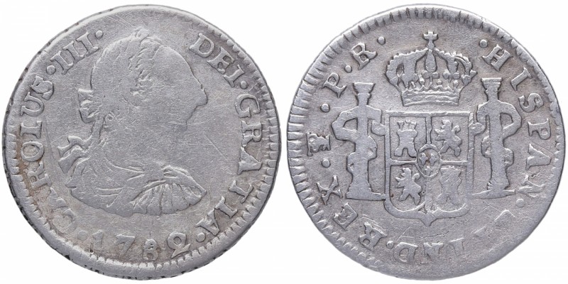1782. Carlos III (1759-1788). Potosí. 1/2 Real. Cy 11188. Ag. 1,68 g. CAROLUS II...