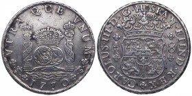 1770. Carlos III (1759-1788). Potosí. 8 Reales. A&C 192. Ag. 26,92 g. Agujero hábilmente reparado. EBC-. Est.300.