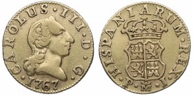 1767. Carlos III (1759-1788). Madrid. 1/2 escudo. Au. EBC-. Est.240.