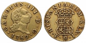 1769. Carlos III (1759-1788). Madrid. 1/2 escudo. Au. EBC-. Est.240.